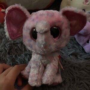 Tag bent Ty Pink and White Elephant Plush Toy